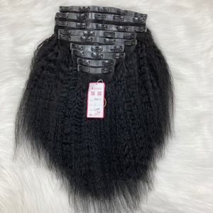 Kinky Straight Seamless Clip in Hair 1b From 100% Human Hair Remy Hair No <b>tangle</b> No Shedding - Product Image 1