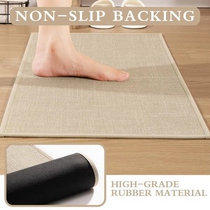 Modern Cotton Bath <b>Mats</b> <b>Set</b> 4Pcs Rectangle Non-Slip Rubber Backing Solid Color Home <b>Bathroom</b> Rug Thin Flat Weave Design - Product Image 2