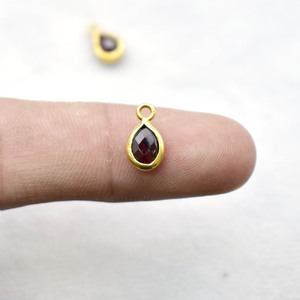 Natural Garnet Pear Pendant Gold Plated Bezel <b>Set</b> Charm Birthstone Earring Wholesale Jewelry Connector Sold Per <b>Pc</b> - Product Image 4