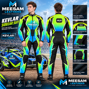 Traje de Motociclista para Hombre, de Kevlar Verde Azulado, con Protección Lateral, para Todo el Cuerpo, Transpirable, de Cuero - Product Image 1