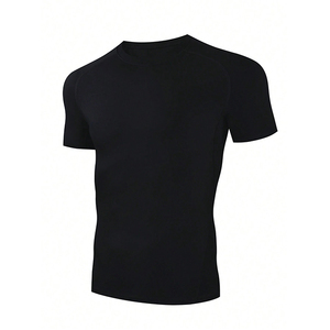 เสื้อเชิ้ตแขนสั้นสีดำสำหรับผู้ชาย คอกลม ทรงเข้ารูป ชั้นในสำหรับออกกำลังกาย - Product Image 1
