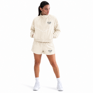 Custom Logo <b>Cropped</b> Windbreaker Set Women Breathable Jacket And <b>Pants</b> Wholesale Athletic Sportswear OEM ODM B2B Bulk Factory New - Product Image 1