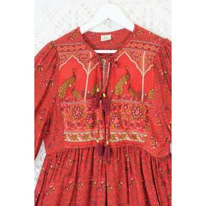 Robe longue bohème rouge pour femme, imprimé floral paisley vintage, manches longues, coupe ample, style ethnique - Product Image 3