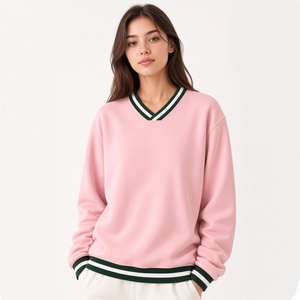 T-shirt décontracté à col en V, manches longues, en molleton doux, mélange de coton, épaules tombantes, style streetwear, fourni par le fabricant OEM - Product Image 4