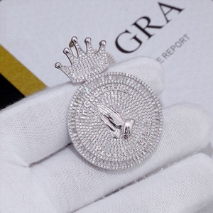 Collar de Plata 925 con Colgante de Corona de Moissanita para Hombre, Joyería Cristiana de Lujo con Incrustaciones de Piedras - Product Image 4