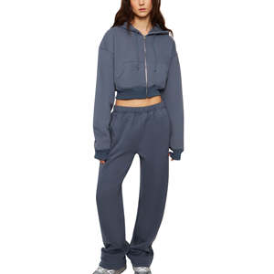 Conjunto de Sudadera Corta y Pantalones Deportivos para Mujer, Dos Piezas Casuales, Tela Suave, Corte Regular, Estilo Urbano Diario - Product Image 1