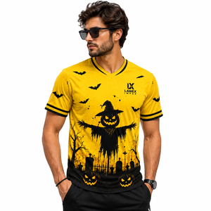 Camiseta Premium de Halloween para Hombre al por Mayor, Negra y Amarilla, con Gráficos de Castillo Encantado, Calabaza y Murciélago, Impresión 3D, Manga Corta, Informal - Product Image 1