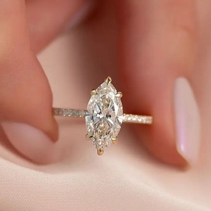 925 Moissanite Marquise Cut Half <b>Eternity</b> Engagement <b>Ring</b> In Sterling <b>Silver</b> Yellow,White & Rose Gold Plated <b>Ring</b> for Women's. - Product Image 4