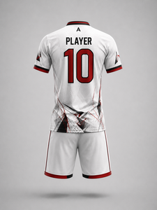 Ensemble de maillots de football personnalisés pour hommes, blanc, rouge, noir, uni, imprimé numérique en relief, col en V, manches courtes, respirant, polyester, adulte - Product Image 3