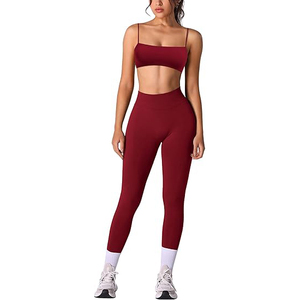 Conjunto de Yoga Antirozaduras para Mujer, Sujetador Deportivo sin Costuras con Bordes Cortados a Láser, Leggings de Cintura Alta con Bolsillo para Teléfono Celular, Nailon y Spandex - Product Image 1