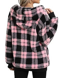 WOLF AKIMBO <b>Women's</b> Pink <b>Black</b> Fleece Wool/Nylon Lined Winter <b>Hoodie</b> Long Sleeve Zip-Up Casual Pullover with Pockets - Product Image 4