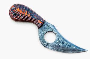 Handcrafted Damascus Steel Finger Hole Utility Craft <b>Tool</b> <b>Carved</b> Composite <b>Wood</b> Handle - Product Image 4