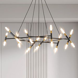 Lampadario Moderno da 41 Pollici, Design Oro e Nero con Tubi Satinati e Cavi Neri, Altezza Regolabile - Product Image 1