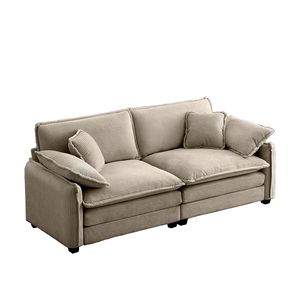 Warm and Cozy Tan Corduroy 2-Seater Living Room <b>Sofa</b> with 4 Upholstered Large Deep Seat <b>Pillows</b> for Home Entertainment - Product Image 5