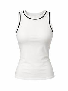 Camiseta sin mangas para yoga para mujer, chaleco deportivo con ribete en contraste, ropa deportiva con cuello redondo - Product Image 2