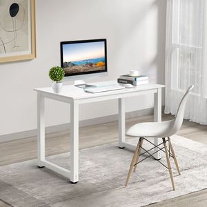 FCH 110cm <b>Computer</b> <b>Desk</b> White Desktop and Pipe Frame with Triamine Steel Feet P2 Particleboard Particleboard <b>Computer</b> <b>Desk</b> - Product Image 1
