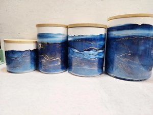 Artistic Ocean Wave <b>Storage</b> Canister Tight Seal Lid Freshness Lock Durable Build Space Saving Stylish <b>Kitchen</b> <b>Storage</b> - Product Image 3