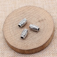 Manik-manik tabung gulung 12x6.5x6.5mm warna perak antik, terbuat dari paduan seng, lubang besar untuk kepang rambut dreadlock