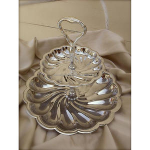 Hammered Stainless Steel Dessert Fruits Cupcake Pastry Serving Trays & <b>Plates</b> 2 Tier Cake Stand Leaf Pillar Design For Parties - Product Image 2