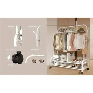 Heavy Duty metallo bianco doppio asta porta abiti portatili doppio vestiti appesi Organizer per camera da letto lavanderia - Product Image 5