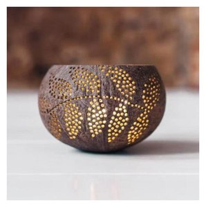 Portavelas Clásico de Cáscara de Coco, Hecho a Mano, con Diseño de Rayos de Sol, Ecológico, para Velas de Té, Decoración Natural y Atemporal para el Hogar - Product Image 1