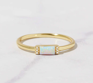 Natural Ethiopian <b>Opal</b> 3x5mm Rectangle 925 Silver Gold Plated Bezel Set CZ Diamond Gemstone <b>Ring</b> Unisex Women's Wedding Jewelry - Product Image 4
