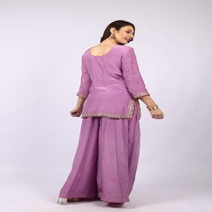 Graceful Fashion Wear 3pc Sharara Women Suit set Pink colour with <b>Beads</b> Sequence Cut dana Mirror <b>Thread</b> Work - Product Image 5