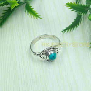 Anillo de Plata de Ley 925 con Turquesa Natural, Anillo Boho Vintage Hecho a Mano, Proveedor de Joyería al por Mayor para Mujer - Product Image 2