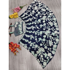 Beautiful A-Line Lehenga Choli Most Trending Party Wear Natural Waistline <b>Spaghetti</b> <b>Strap</b> Floral Print Embroidered Thread - Product Image 2