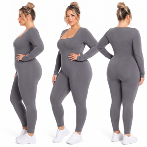 Combinaison moulante respirante amincissante pour femme, grande taille, col carré, manches longues, pour le sport, le yoga et le fitness - Product Image 5