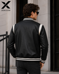 X Sports City <b>Leather</b> Wear Men <b>Leather</b> X Varsity <b>Jackets</b> By Material Combination Fleece & <b>Leather</b> Casual Stylish <b>Leather</b> Varsity - Product Image 2