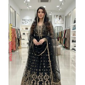 COLECCIÓN SSUMAIRA, Especial Eid, Anarkali Negro de Lujo con Bordado, Estilo Pakistaní, Vestido Largo para Fiesta/Boda, con Zari - Product Image 1