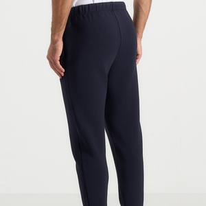 Men's Navy Cotton Sweatpants <b>Elastic</b> Waist Drawstring Casual Joggers Side Pockets Midweight Knitted Autumn Wear - Product Image 4