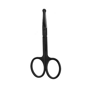 Tijeras para el vello de la nariz con revestimiento negro mate, punta de seguridad redondeada, recortador de vello facial de acero inoxidable, herramienta para el cuidado de la barba y el bigote - Product Image 1