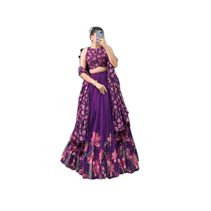 Designer Tussar Silk Dupatta Lehenga Choli avec imprimé Platon et imprimé feuille vêtements indiens et pakistanais - Product Image 1