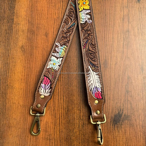 2025 New Style Hand <b>Tooled</b> <b>Leather</b> Strap Shoulder Sling Bag Strap Cowhide <b>Leather</b> Guitar & Camera Straps Bag Parts & Accessories - Product Image 2
