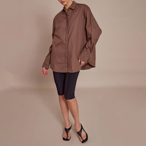 Hot Selling Women's Classic Brown Poplin Button <b>Down</b> Shirt Full Sleeve Turn-<b>down</b> Collar Solid Color Regular Fit Summer Shirts - Product Image 3