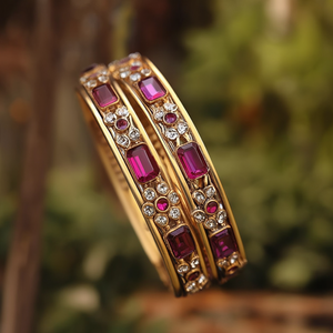Gold Plated Artificial <b>Ruby</b> Bangles-Trendy Copper & Brass <b>Bracelets</b> for Engagement - Product Image 3