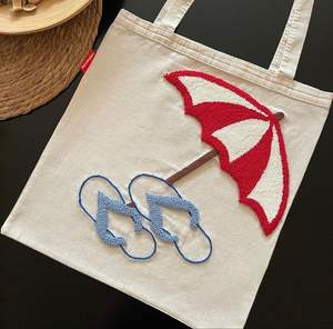 Sac fourre-tout en toile robuste pour parasol de plage, écologique, réutilisable, pour les vacances d'été, grande capacité - Product Image 1