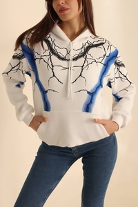 Sudadera con Capucha para Mujer, con Estampado de Rayos Azules, Informal, de Manga Larga, Tejido de Algodón, con Logotipo Frontal, Antiencogimiento, para Invierno - Product Image 4