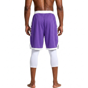 Shorts de basket-ball pour hommes personnalisés, rayés violet et blanc, séchage rapide, respirants, pour sports d'été, taille élastique, service OEM - Product Image 2