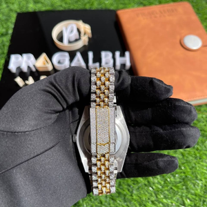 Reloj de cuarzo de lujo con diamantes de dos tonos para hombre, pulsera de acero inoxidable estilo diamante, reloj de pulsera impermeable para vestir. - Product Image 5