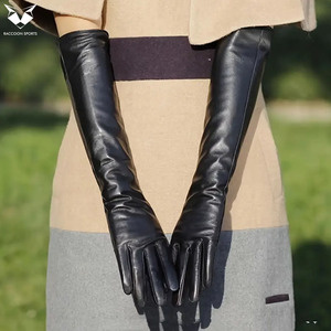High-End Women's <b>Long</b> Genuine Leather <b>Gloves</b>, Premium Quality Black Solid Color Wholesale Fashion Accessories - Product Image 5