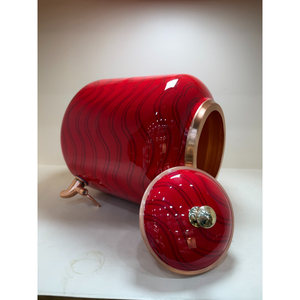 Handcrafted Pure Copper Water Dispenser with <b>Red</b> Abstract Wave Print Leak-Proof Brass Tap Eco-Friendly Storage Pot for Home - Product Image 6