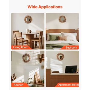 Espejo de Pared Rústico de Madera de 12 Pulgadas, Estilo Boho Sunburst, Espejos Decorativos para Dormitorio, Sala de Estar, Baño - Product Image 6