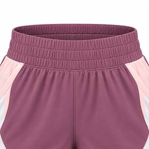 Shorts de course athlétiques pour femmes avec cordon de serrage, taille mi-haute élastique, en maille tissée à séchage rapide, côtés en maille unie, violet, rose, blanc - Product Image 3