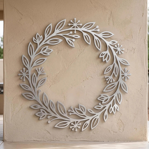 Charming Black Cutout Floral Wreath Featuring Minimalist Leaves And Star Blossoms, Sleek Modern Wall Decor Art For Your Home - Product Image 3