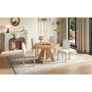 TREXM <b>Rustic</b> <b>Farmhouse</b> 42 58 Inch Extendable Vintage <b>Dining</b> <b>Table</b> Set 4 6 4 Upholstered Chairs for Kitchen <b>Dining</b> Room - Product Image 1