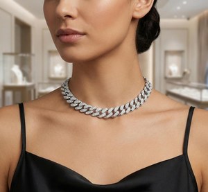 925 Sterling <b>Silver</b> Rhodium Plated Cuban Link <b>Choker</b> Necklace Brilliant Cut VVS Moissanite Iced Hip Hop Chain Customizable - Product Image 1