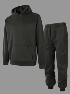 Customized Men's Winter Casual Sports Track Suit Terry Fabric 100% Cotton Breathable Knitted 300g Solid Multi Pocket Set - Product Image 4